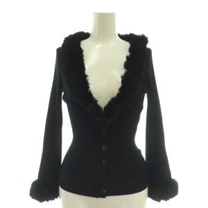 カーディガン リブニット ラビットファー Vネック 40 黒 /CX OS GY19