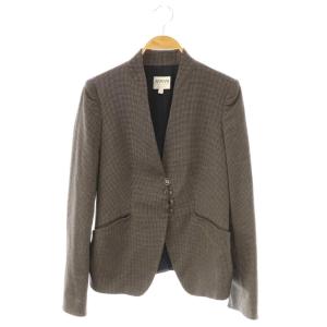 ノーカラージャケット 総柄 38 黒 ブラック /AT GY19