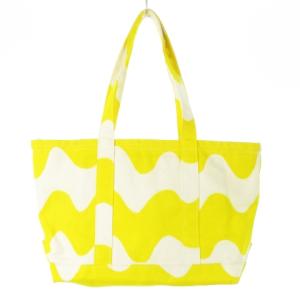 marimekko トートバッグ ビッグサイズ キャンバス 帆布 ボーダー ロゴ 黄 イエロー /CK8 GY19
