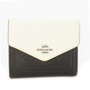 二つ折り財布 ウォレット 小銭入れあり レザー バイカラー ロゴ 白 ホワイト 黒 ブラック /AO9