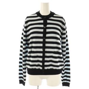 アンサンブルニット ボーダー 半袖セーター カーディガン ウール M ブラック ライトブルー /DO GY19