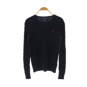 ニット セーター 長袖 ケーブル編み S 紺 ネイビー /AT GY19