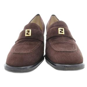 FENDI パンプス ヒールローファー スエード FFロゴ Uチップ 35.5 茶 /UO GY19