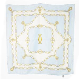 must de Cartier スカーフ スクエア 大判 シルク 絹 チェーン柄 ロゴ 青 ブルー サックス