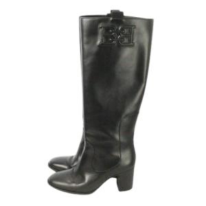 BALLY ロングブーツ ハイヒール アーモンドトゥ レザー 革 ロゴ 36.5 23.5cm 黒 ブラック /AO1