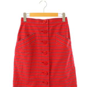 YVES SAINT LAURENT ヴィンテージスカート ロング ボーダー L レッド ブラック オフホワイト /DO GY19