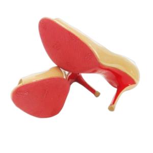 Christian Louboutin オープントゥパンプス ハイヒール レザー 革 パテント 37.5 24.5cm ベージュ /CK21 GY19