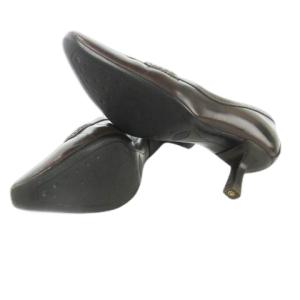 TOD'S パンプス ミドルヒール スクエアトゥ コインローファーデザイン レザー 革 35 22.0cm 茶 ブラウン