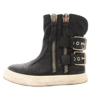 ハイカットスニーカー シューズ サイドジップ ベルトデザイン レザー 36 黒 ブラック /GV GY19