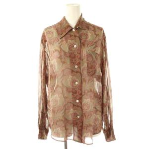 シャツ 長袖 ペイズリー シルク ヴィンテージ USA製 6 ブラウン /HK GY19