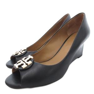 パンプス オープントゥ ウェッジソール レザー 8 黒 ブラック /JS GY19