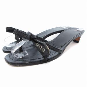 サンダル ミュール シューズ ローヒール リボン 35.5 22.5cm 黒 ブラック /AE GY19