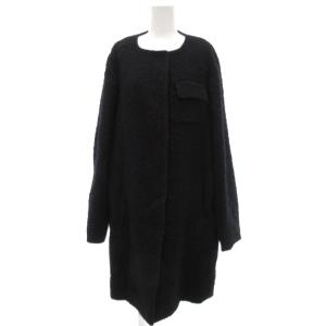 ノーカラーコート ロング丈 起毛 リネン混 アルパカ混 モヘア混 40 黒 ブラック /JS GY19