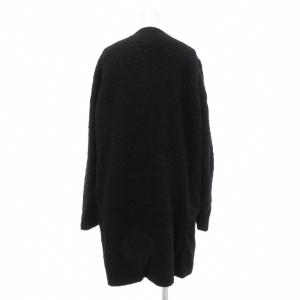 ROCHAS ノーカラーコート ロング丈 起毛 リネン混 アルパカ混 モヘア混 40 黒 ブラック /JS GY19