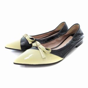 パンプス フラットシューズ ポインテッドトゥ リボン 切替 36.5 黒 ブラック /AE GY19