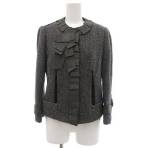 ツイードジャケット リボン カシミヤ 36 グレー /JS GY19