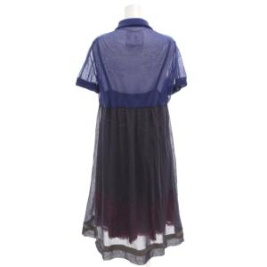 sacai シアーポロワンピース チュール 半袖 ひざ丈 レース切替 3 青 ブルー 12-01600 /GV GY19