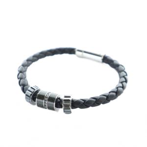 ブレスレット アクセサリー バングル ロゴ 編み込み レザー 黒 ブラック GY19 /MQ