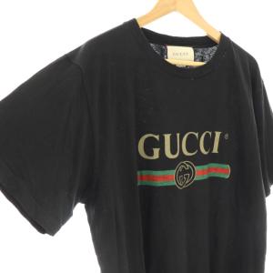 GUCCI Tシャツ カットソー 半袖 シェリーライン ヴィンテージロゴ プリント オーバーサイズ 刺繍 ブラック
