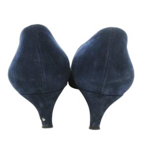 Sergio Rossi SR1 パンプス ヒール ポインテッドトゥ スエード プレート 75mm 37.5 24.5cm 紺 ネイビー