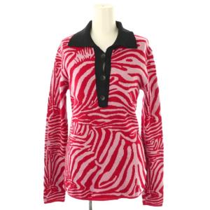 ニット セーター 長袖 総柄 ゼブラ柄 赤 レッド 白 ホワイト /SS OS GY19