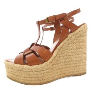 SAINT LAURENT PARIS ウェッジサンダル シューズ ハイヒール プラットフォーム 37 茶 ブラウン /AE GY19