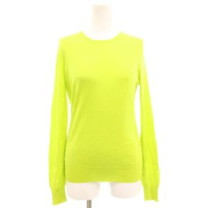 18Gカシミヤシルクリブクルーニット セーター 長袖 プルオーバー 薄手 シルク混 2 黄緑 ライトグリーン