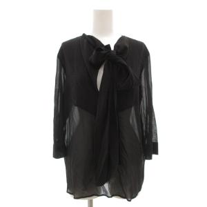 シアーブラウス カットソー 七分袖 シアー スキッパー リボン 36 黒 ブラック /GV GY1938