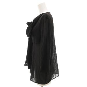 JUST cavalli シアーブラウス カットソー 七分袖 シアー スキッパー リボン 36 黒 ブラック /GV GY1938