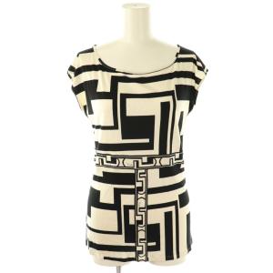 ブラウス フレンチスリーブ プルオーバー 総柄 シルク 38 オフホワイト 黒 /NR GY1