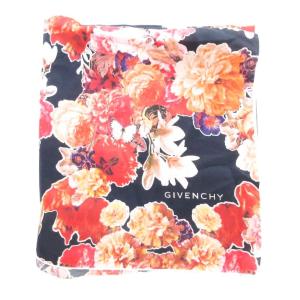 GIVENCHY スカーフ 大判 花がら シルク混 赤 レッド 黒 ブラック /JS GY19