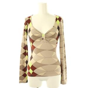 カットソー 長袖 総柄 XS ベージュ GY19