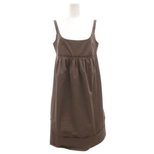 エンパイアワンピース ノースリーブ ひざ丈 フレア タック 42 茶 ブラウン 23444-NA0FA01P