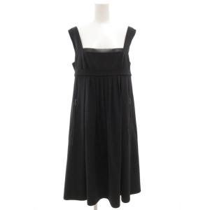 ストレッチワンピース ノースリーブ ひざ丈 スクエアネック プリーツ 42 黒 ブラック 22782 /GV