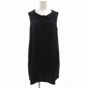 美品 襟付きAラインフレアワンピース ミニ ノースリーブ 42 紺 ネイビー 31913 /GV GY19