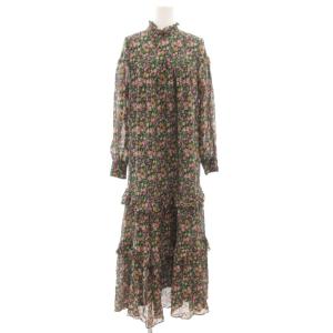 美品 ロングワンピース 長袖 袖シアー 花柄 フリル ティアード 1 マルチカラー /GV GY19