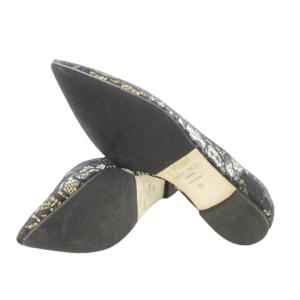 JIMMY CHOO フラットパンプス ポインテッドトゥ レース レザー 革 大きいサイズ 39 26.0cm 黒 ブラック