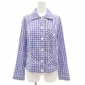 美品 チェックシャツ ブラウス 長袖 ビジュー 42 青 ブルー 紫 パープル /GV GY19