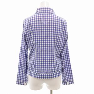 Blumarine 美品 チェックシャツ ブラウス 長袖 ビジュー 42 青 ブルー 紫 パープル /GV GY19