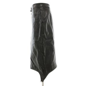 courreges 美品 サスペンダー ディテール ビニール スカート タイト ロング ミモレ 38 黒 ブラック 123CJU079VY0014