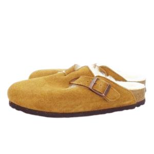 BIRKENSTOCK サボサンダル スエード ファー ベルトデザイン ロゴ 24cm 茶 ブラウン /MN2 GY19