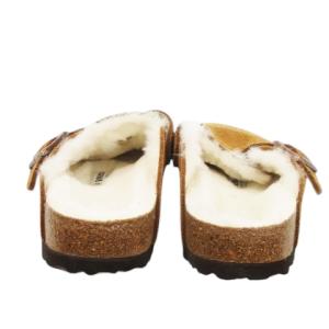 BIRKENSTOCK サボサンダル スエード ファー ベルトデザイン ロゴ 24cm 茶 ブラウン /MN2 GY19