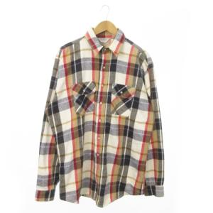 80s 青茶タグ ヴィンテージ TALLMAN ネルシャツ 長袖 コットン チェック 総柄 XL 白 アイボリー