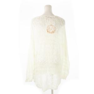 HYSTERIC GLAMOUR 透かし編みニットセーター ラウンドネック 長袖 麻 リネン混 スカル ドクロ ワンポイント ボーダー F