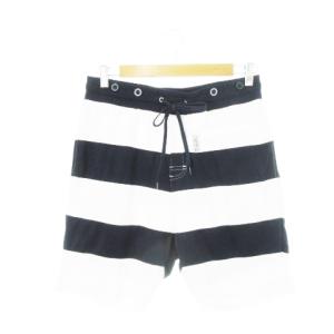 MARINE ショートパンツ サーフパンツ ラッシュガード 8チャーム ストレッチ ボーダー L 紺 ネイビー