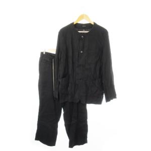 セットアップ ジャケット パンツ 麻 リネン カジュアル リラクシー L 黒 ブラック /CK1 GY01