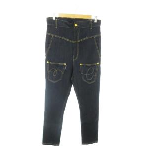 デニムパンツ ジーンズ スキニー ストレッチ うしろまえデザイン ロングクロッチ 3 L 紺 ネイビー