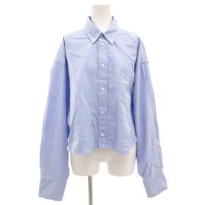 シャツ ブラウス ボタンダウン BD 長袖 ショート丈 ロゴ ワンポイント 刺繍 XS 青 ブルー /GV