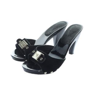 サンダル ミュール ココマーク スエード エナメル 35 ブラック