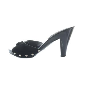 CHANEL サンダル ミュール ココマーク スエード エナメル 35 ブラック